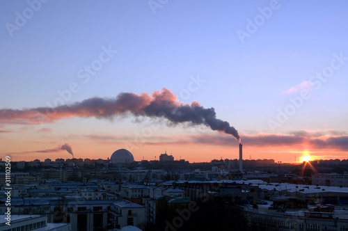 Photography smoke, sunset over the city, sweden, sverige, nacka, stockholm
