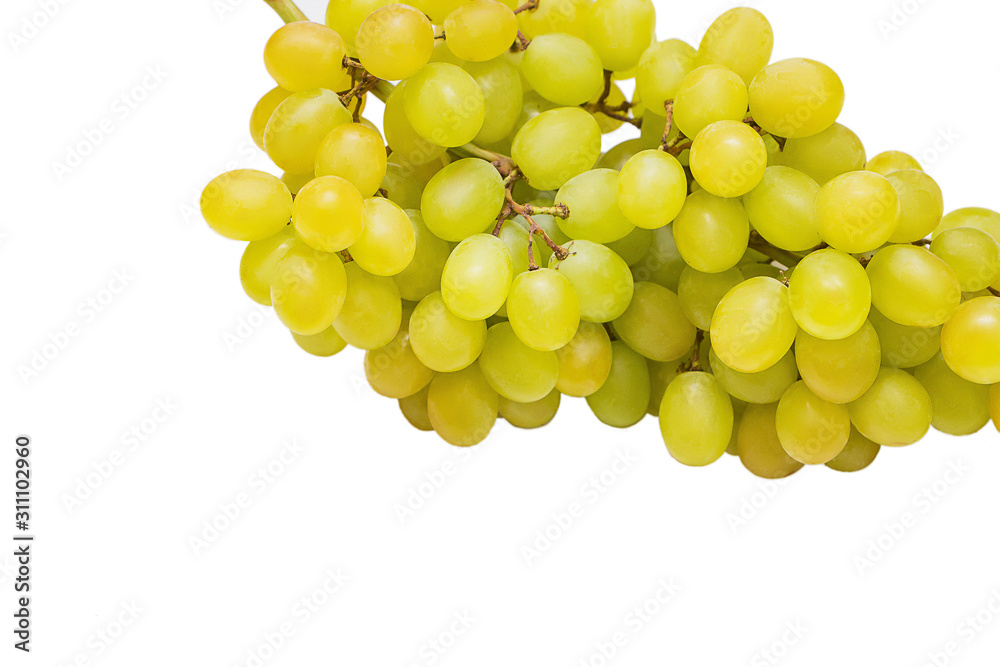 Bunch of ripe green grapes isolated on white background
