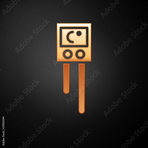 Gold Temperature and humidity sensor icon isolated on black background.  Vector Illustration