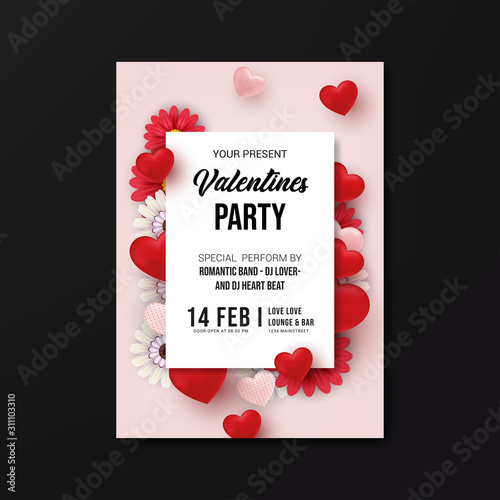 valentines day party flyer template graphic design vector illustration