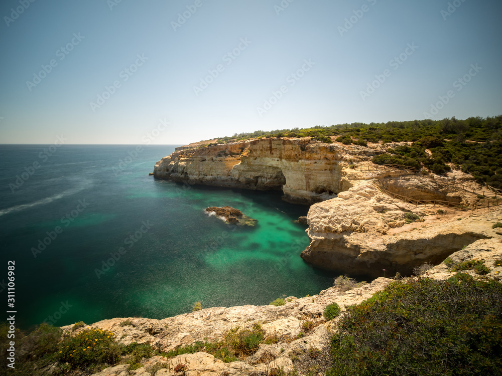 Sandstone cliffs on the Algarve coast in Portugal