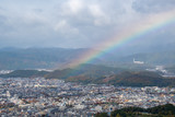 京都市街の北部にかかる虹　　如意が岳より　　京都