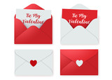 Love letters vector elements set. Love letter of valentines card red invitation with message isolated in white background. Vector illustration. 