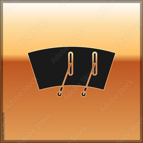 Black Windscreen wiper icon isolated on gold background.  Vector Illustration