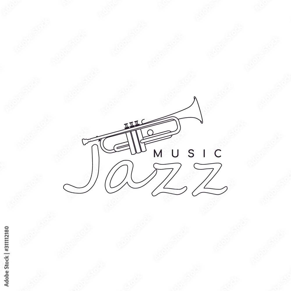 Simple line art trumpet jazz music logo design Simple line art trumpet jazz music logo design