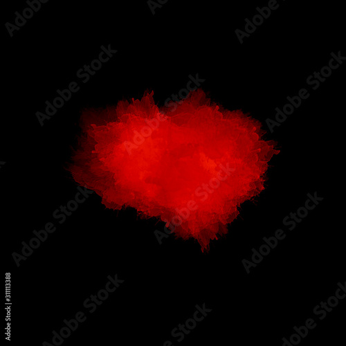 Artistic painting in shades of red on black background. Colorful paint splashes. Modern abstract art.