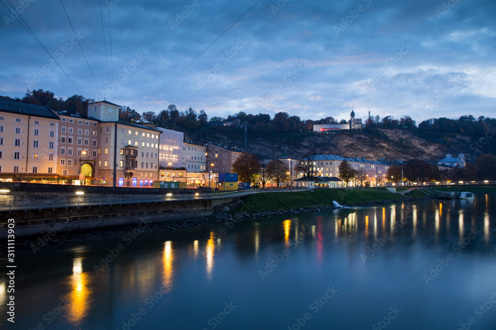 Salzburg city in the night