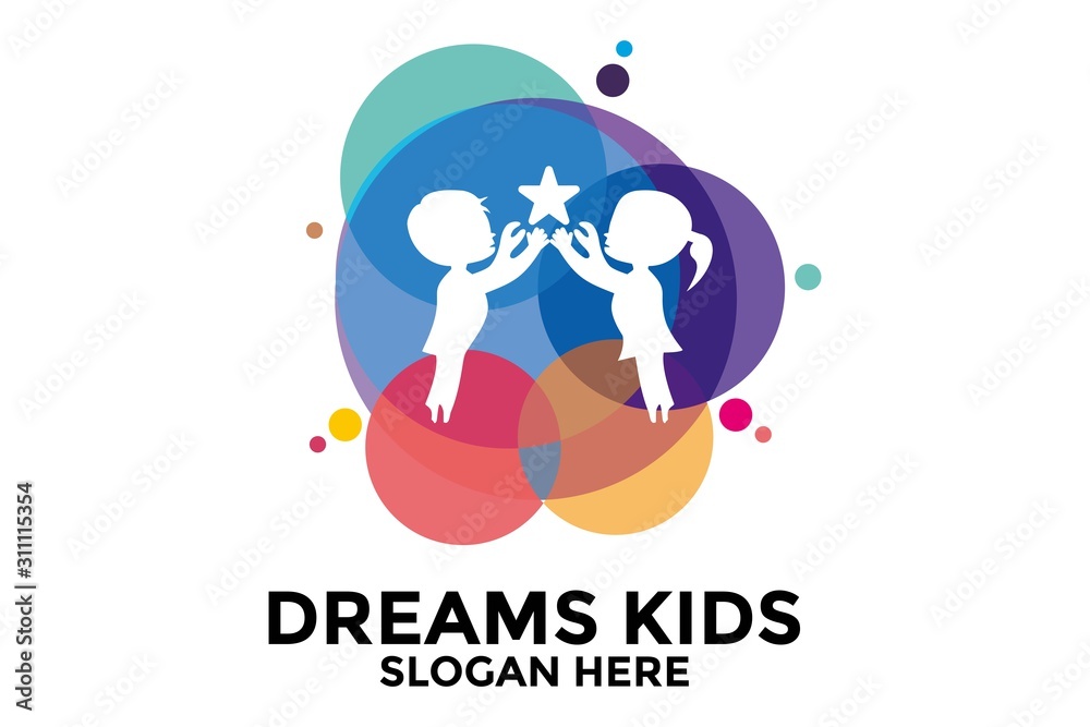 Reaching Star fun logo, Online Learning logo designs vector, Kids Dream logo, Reach Dreams logo vector template