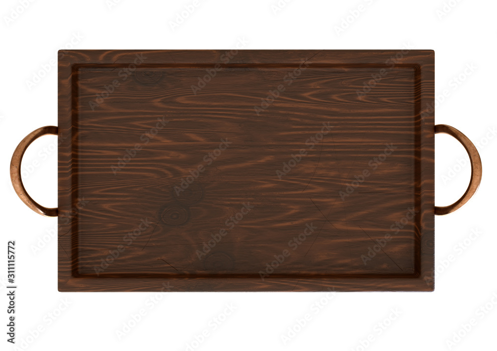 Wooden empty serving tray isolated on white background, top view