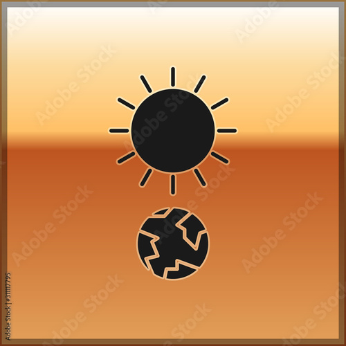 Black Solstice icon isolated on gold background. Vector Illustration