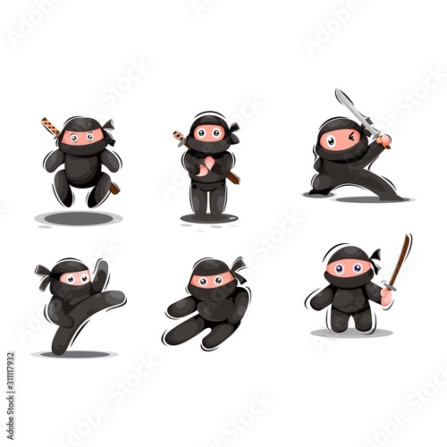 cute ninja mascot cartoon design vector collection