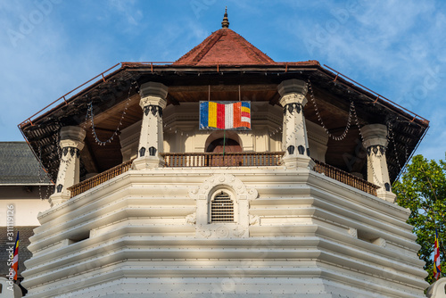 The octagonal pavilion named Paththirippuwa in Temple of the Sacred Tooth Relic a Buddhist temple in the city of Kandy, Sri Lanka. photo