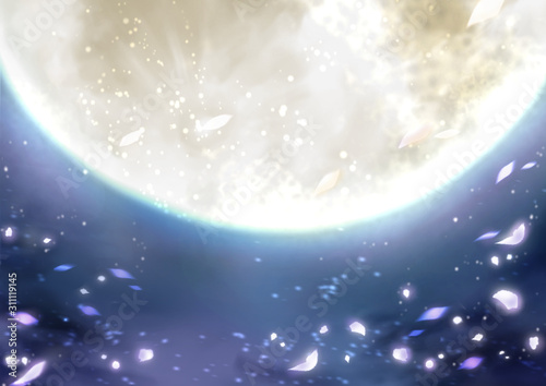 月と桜の花びらの背景素材