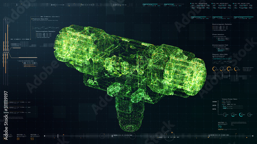 Futuristic user interface head up display Holographic electromagnetic mechanical system and digital data telemetry information display for digital background computer desktop display screen
