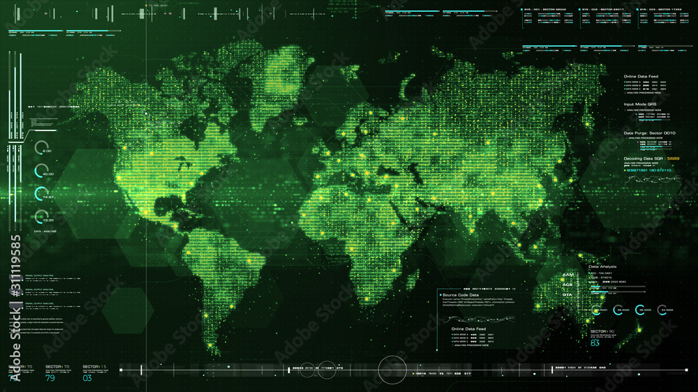 Futuristic global 5G worldwide communication via broadband internet connections between cities around the world with matrix particles continent map for head up display background Futuristic global 5G worldwide communication via broadband internet connections between cities around the world with matrix particles continent map for head up display background