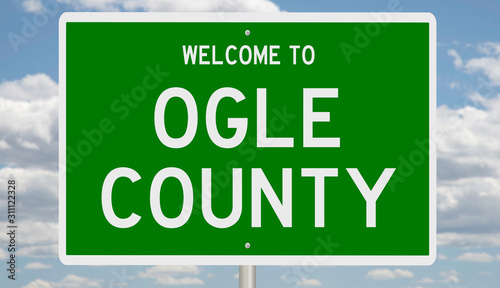 Rendering of a green 3d highway sign for Ogle County photo