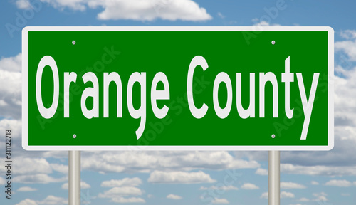 Rendering of a green 3d highway sign for Orange County photo