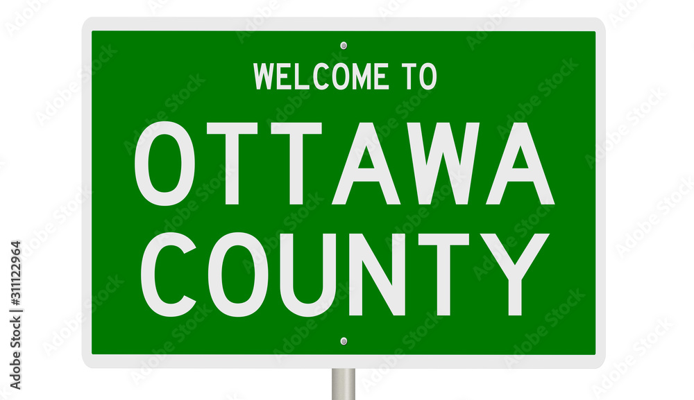 Rendering of a green 3d highway sign for Ottawa County