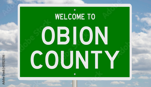 Rendering of a green 3d highway sign for Obion County photo