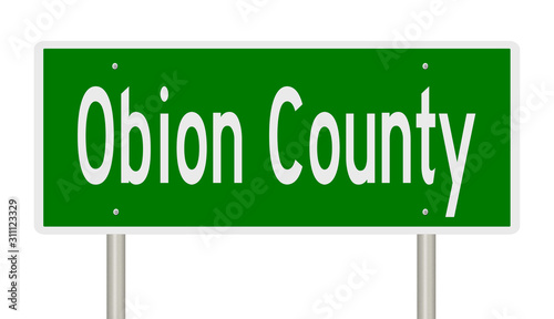 Rendering of a green 3d highway sign for Obion County photo