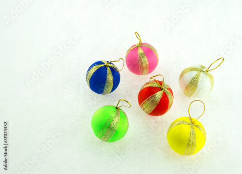 Colorful christmas ball isolated on white background. Selective focus.