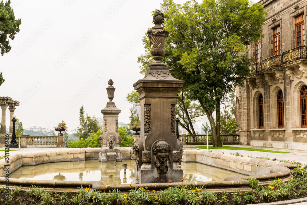 Fountain in the Chapultepec Castle.  located on top of Chapultepec Hill in the Chapultepec park in downtown of Mexico city.
