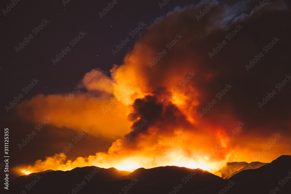 California wildfire burning at night