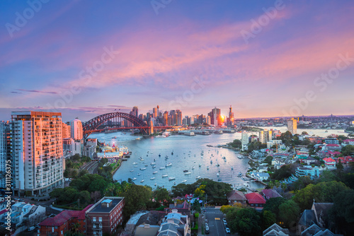 Sydney harbour bridge, Panorama view of Sydney city skyline with Sydney harbour bridge north shore in Australia