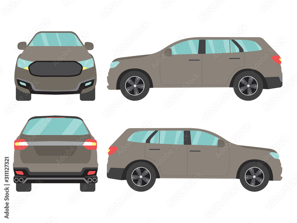 Set of gray suv car view on white background,illustration vector,Side, front, back