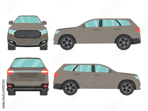 Set of gray suv car view on white background illustration vector Side  front  back