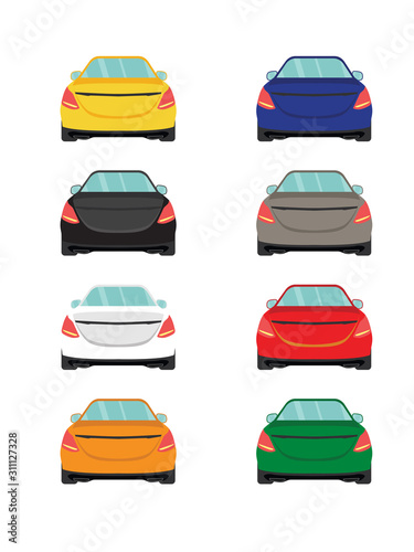 Set of sedan car back view on white background,illustration vector