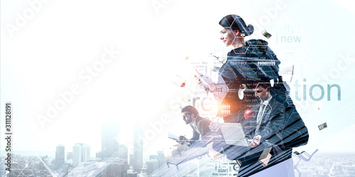 Business team concept. Mixed media