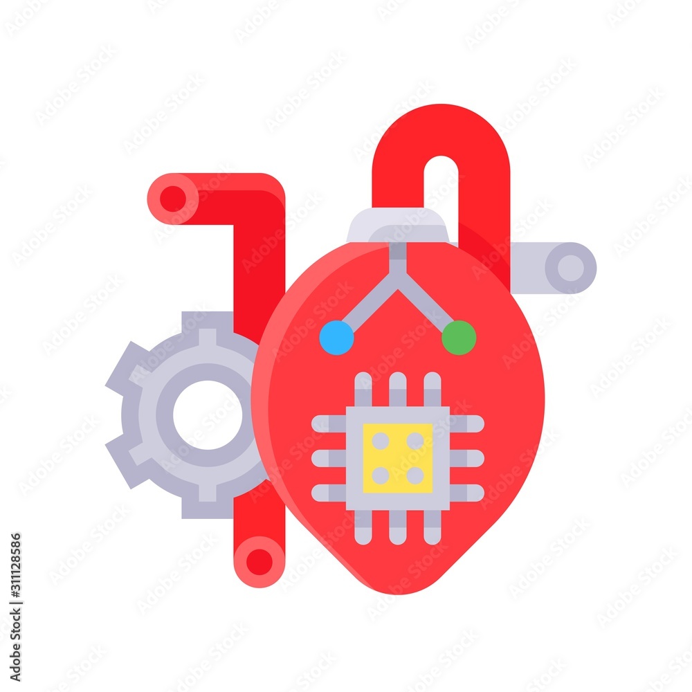 Artificial heart vector, Future technology flat design icon Artificial heart vector, Future technology flat design icon