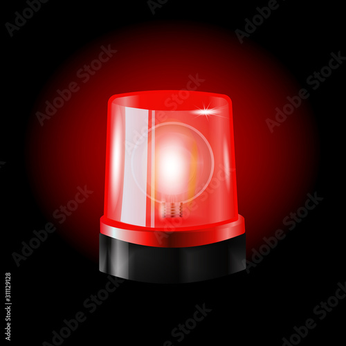 Red flashers Siren Vector. Realistic Object. Light Effect. Beacon For Police Cars Ambulance, Fire Trucks. Emergency Flashing Siren.