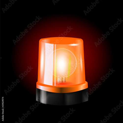 Orahge flashers Siren Vector. Realistic Object. Light Effect. Beacon For Police Cars Ambulance, Fire Trucks. Emergency Flashing Siren.