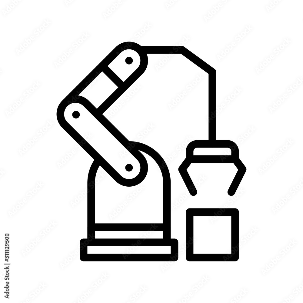 Robotic arm manufacturing vector, Robotics related line design icon
