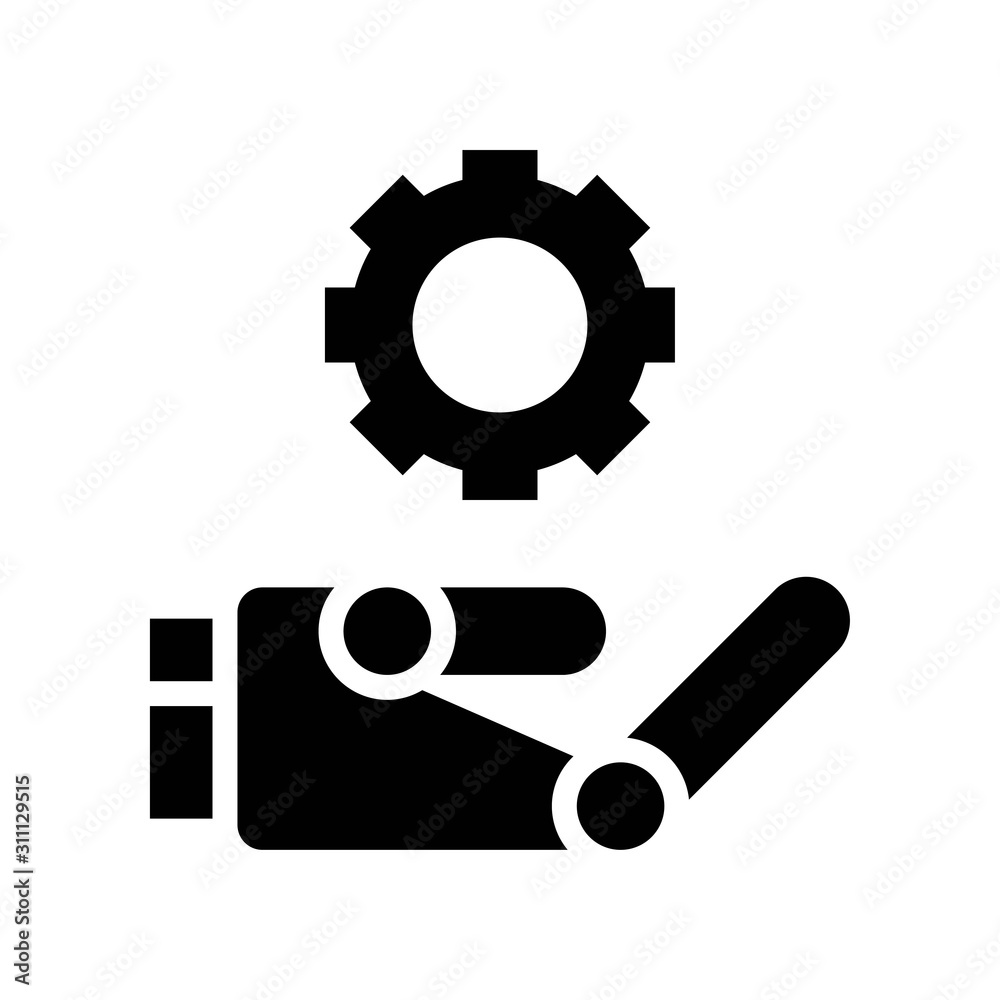 Robot hand with gear vector, Robotics related solid design icon Robot hand with gear vector, Robotics related solid design icon