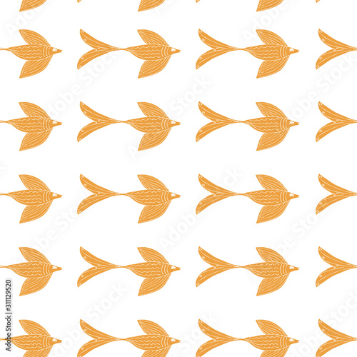 Isolated on white vector seamless pattern with hand drawn orange fishes