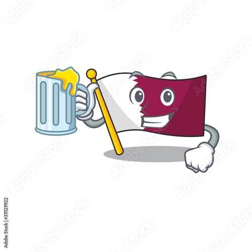 Happy flag qatar Scroll mascot design with a big glass