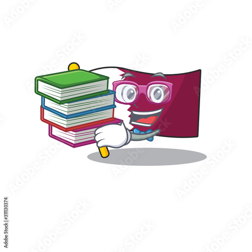 Smart Student flag qatar Scroll mascot cartoon with book