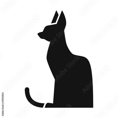 Egyptian mythology  cat icon. Antique graceful goddess emblem. Elegance symbol. Sacred, esoteric animal logotype element. Flat vector illustration.