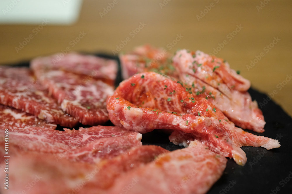 Premium grade of sliced Japanese wagyu beef