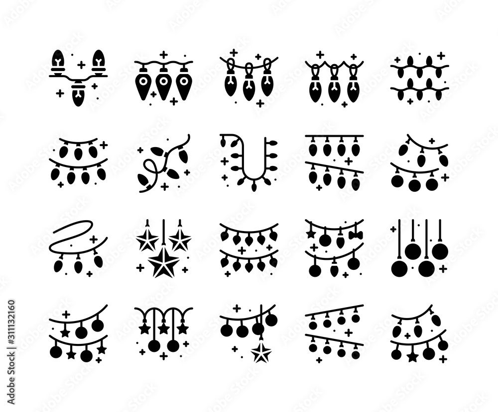 Fototapeta premium Christmas lights vector icon set, solid style