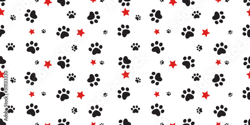 dog paw seamless pattern footprint star vector french bulldog cartoon icon scarf isolated repeat wallpaper tile background illustration doodle design