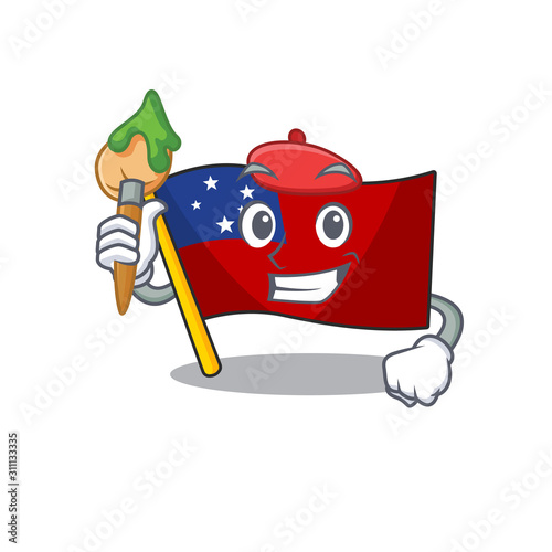 Funny flag samoa Scroll Artist cartoon character holding brush