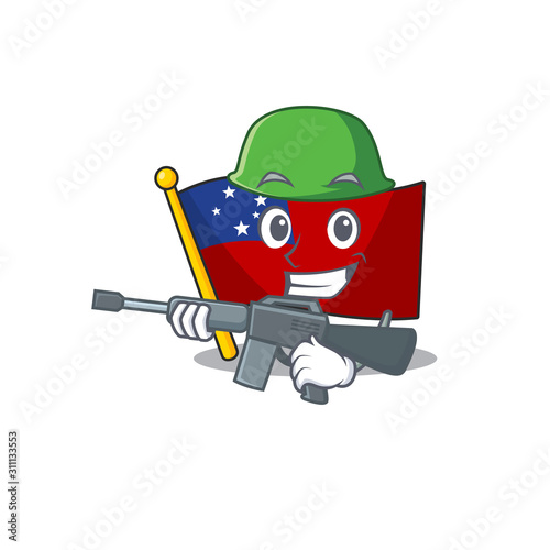 A mascot of flag samoa Scroll Army with machine gun