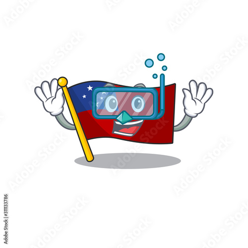 cartoon Mascot featuring flag samoa Scroll wearing Diving glasses