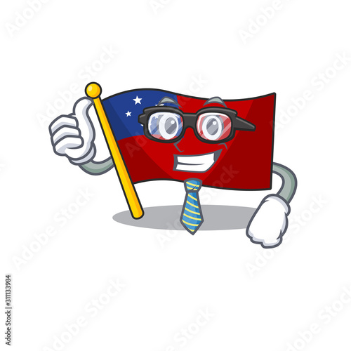 Cool Businessman flag samoa Scroll cartoon character with glasses