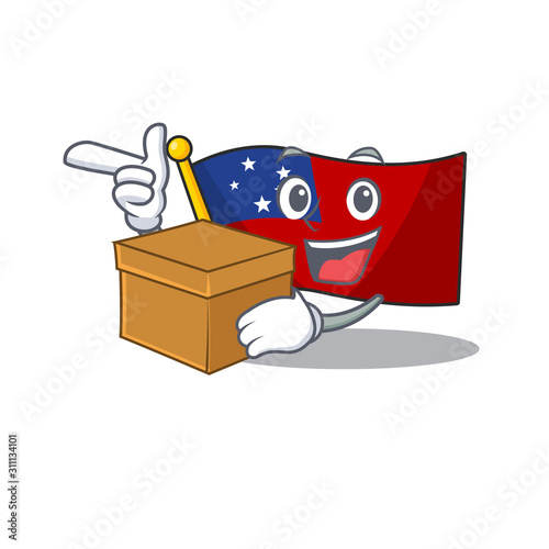Flag samoa Scroll cartoon character bringing a box