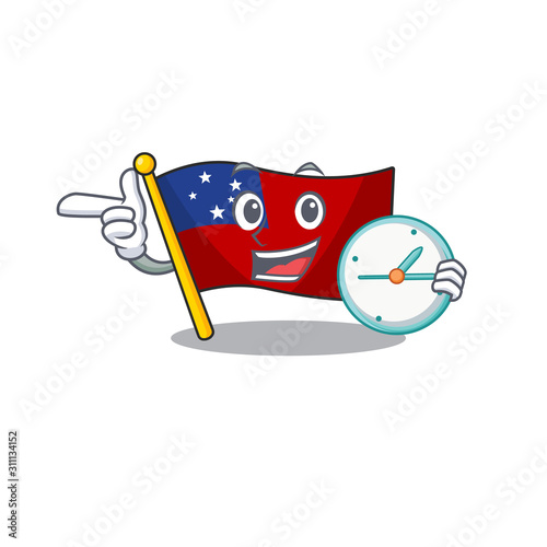 smiling flag samoa Scroll cartoon character style with clock